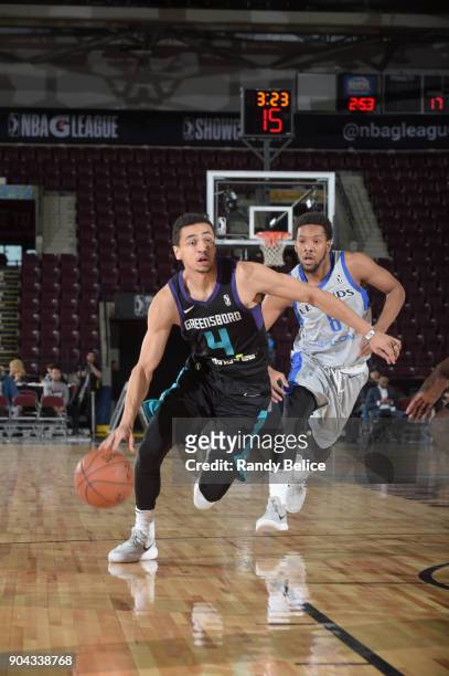 Marcus Paige of the Greensboro Swarm handles the ball against the Texas Legends at NBA G League Showcase Game 17 on January 12, 2018 at the Hershey...
