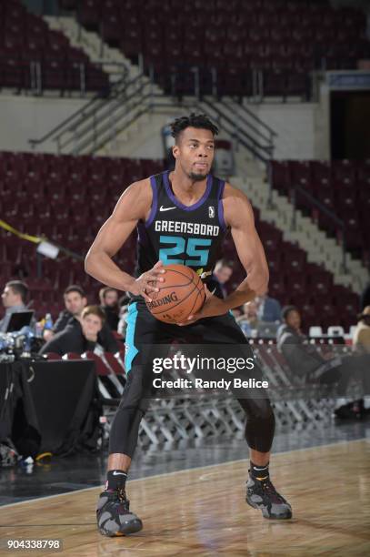 Charles Cooke of the Greensboro Swarm handles the ball against the Texas Legends at NBA G League Showcase Game 17 on January 12, 2018 at the Hershey...