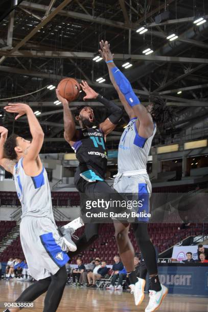 Roscoe Smith of the Greensboro Swarm handles the ball against the Texas Legends at NBA G League Showcase Game 17 on January 12, 2018 at the Hershey...
