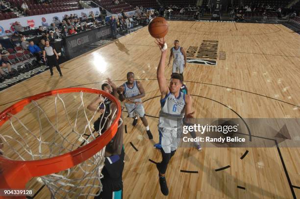 Wade Baldwin IV of the Texas Legends shoots the ball against the Greensboro Swarm at NBA G League Showcase Game 17 on January 12, 2018 at the Hershey...