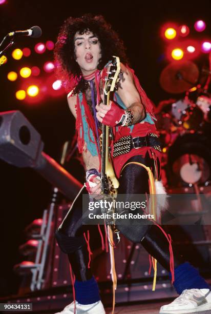 Paul Stanley of Kiss performing at Radio City Music Hall in New York City on March 10, 1984