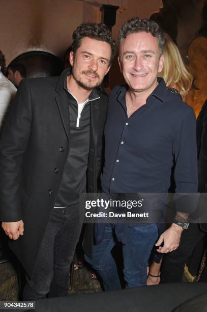 Orlando Bloom and FIA Formula E CEO Alejandro Agag attend Orlando Bloom's birthday party with ABB FIA Formula E Championship at Hotel Amanjena on...