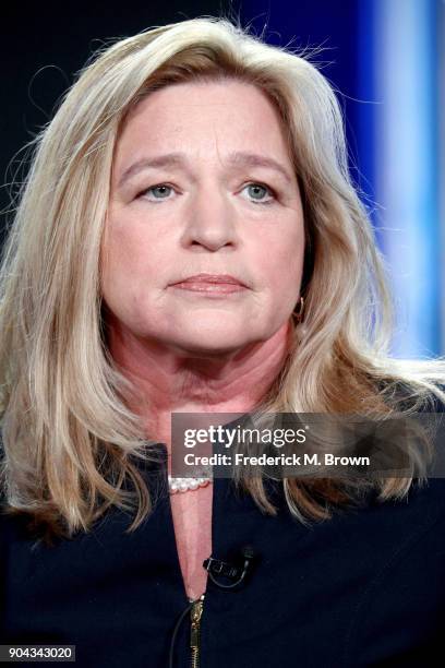 Chief Scientist, 2013-2016, Ellen Stofan of 'Above and Beyond: NASA's Journey to Tomorrow' speaks onstage during the Discovery Communications portion...