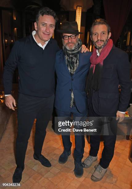 Formula E CEO Alejandro Agag, Fisher Stevens and guest attend Orlando Bloom's birthday party with ABB FIA Formula E Championship at Hotel Amanjena on...
