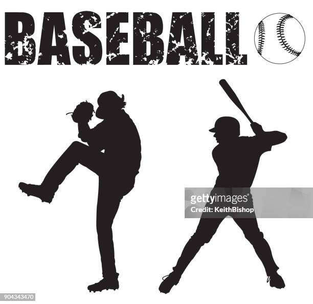 ilustrações de stock, clip art, desenhos animados e ícones de baseball pitcher, batter, ball and typescript - luva de beisebol