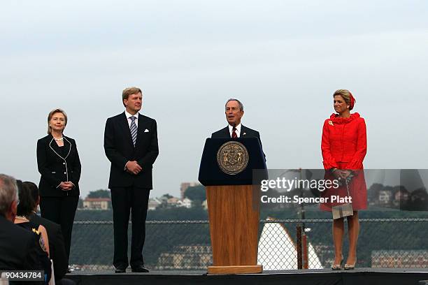 Secretary of State Hillary Rodham Clinton, Prince Willem-Alexander of the Netherlands, New York City Mayor Michael Bloomberg and Princess Maxima of...