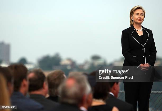 Secretary of State Hillary Rodham Clinton attends festivities to kick-off the NY400 Week at the Intrepid Sea, Air and Space Museum on September 8,...