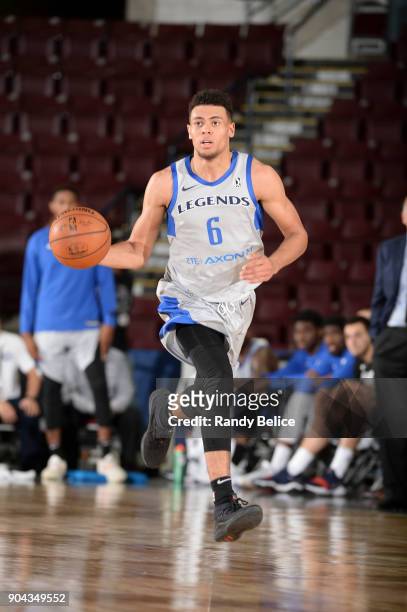 Wade Baldwin IV of the Texas Legends handles the ball against the Greensboro Swarm at NBA G League Showcase Game 17 on January 12, 2018 at the...