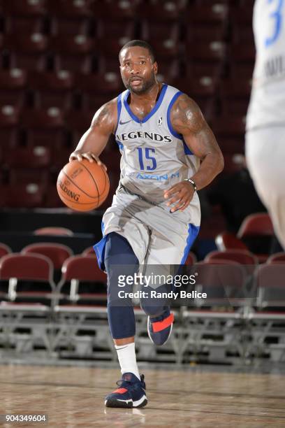 Donald Sloan of the Texas Legends handles the ball against the Greensboro Swarm at NBA G League Showcase Game 17 on January 12, 2018 at the Hershey...