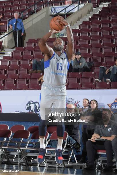 Donald Sloan of the Texas Legends shoots the ball against the Greensboro Swarm at NBA G League Showcase Game 17 on January 12, 2018 at the Hershey...
