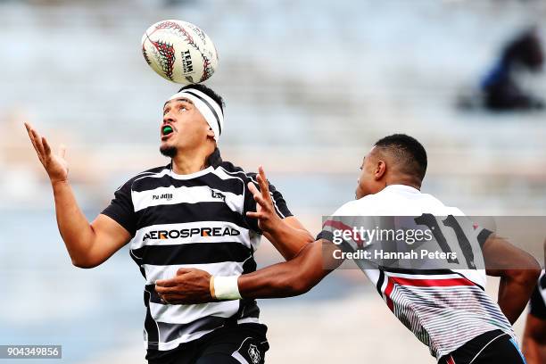 Tyrone Dodd-Edwards of Hawkes Bay loses the ball during the Bayleys National Sevens match between Hawkes Bay and North Harbour at Rotorua...