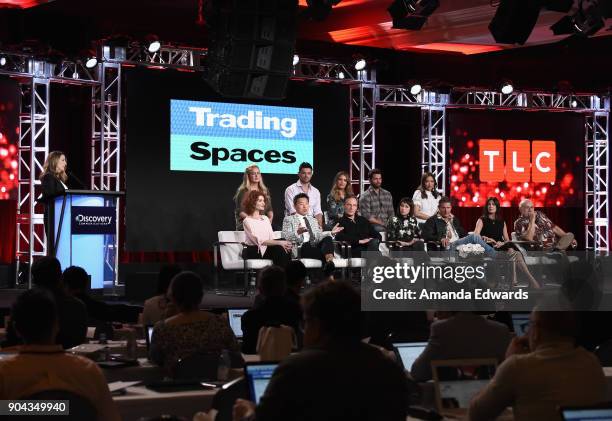 Nancy Daniels, President & General Manager, TLC with the 'Trading Spaces' cast: Laurie Smith, Vern Yip, Doug Wilson, Paige Davis, Ty Pennington,...