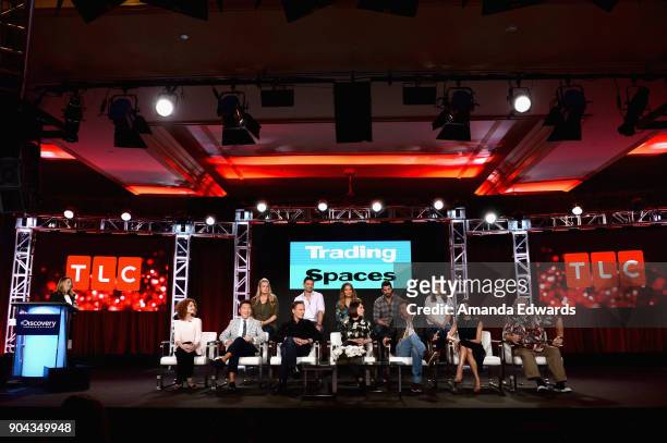 Nancy Daniels, President & General Manager, TLC with the 'Trading Spaces' cast: Laurie Smith, Vern Yip, Doug Wilson, Paige Davis, Ty Pennington,...