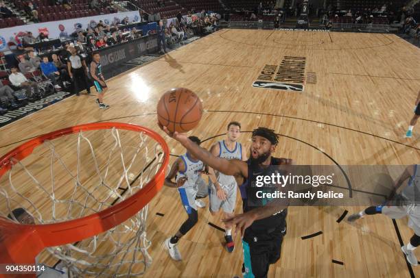 Roscoe Smith of the Greensboro Swarm shoots the ball against the Texas Legends at NBA G League Showcase Game 17 on January 12, 2018 at the Hershey...