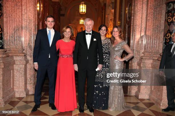 Horst Seehofer and his wife Karin Seehofer, daughter Ulrike Seehofer and Susanne Seehofer and son Andreas Seehofer during the new year reception of...