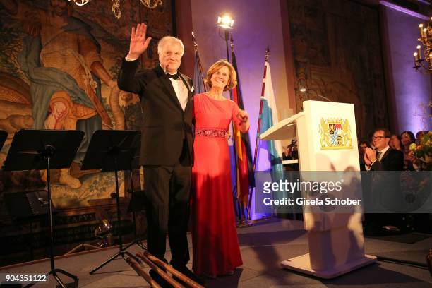 Prime minister of Bavaria Horst Seehofer and his wife Karin Seehofer during the new year reception of the Bavarian state government at Residenz on...