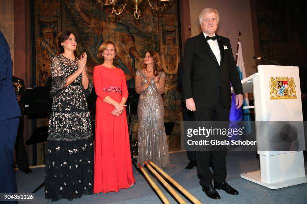 Horst Seehofer and his daughter Ulrike Seehofer, wife Karin Seehofer and daughter Susanne Seehofer during the new year reception of the Bavarian...