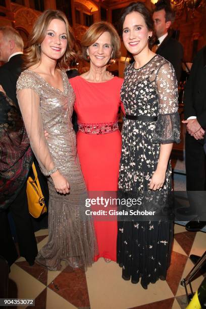 Karin Seehofer and her daughters Susanne Seehofer and Ulrike Seehofer during the new year reception of the Bavarian state government at Residenz on...