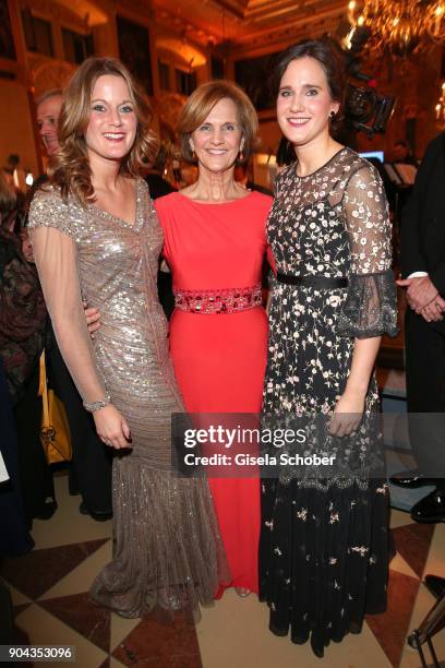 Karin Seehofer and her daughters Susanne Seehofer and Ulrike Seehofer during the new year reception of the Bavarian state government at Residenz on...