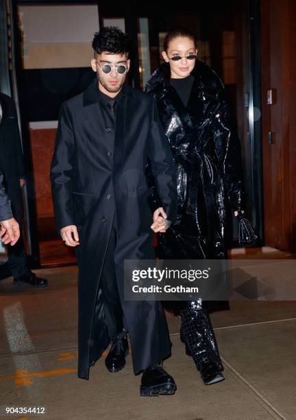 Zayn Malik and Gigi Hadid seen on January 12, 2018 in New York City.