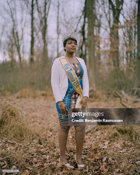 U2013 FEBRUARY 3, 2017: Miss Tanzania USA 2016, Breianna Fields poses for a portrait on land that her family bought when they were freed from slavery...