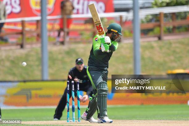 Pakistan's Fakhar Zaman is bowled during the third one day international cricket match between New Zealand and Pakistan at University Oval in Dunedin...