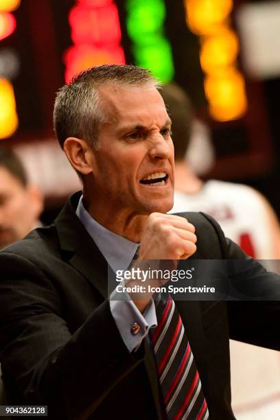 Tim Craft head coach Gardner-Webb University Runnin Bulldogs reacts to a late game turnover by the Radford University Highlanders sealing a 54-59...