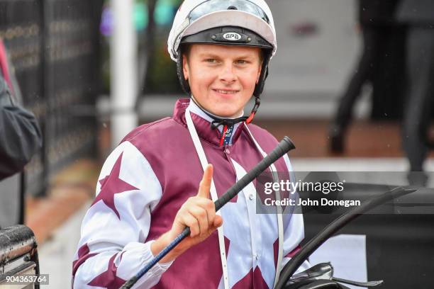 Ethan Brown after winning the Craftsman Handicap at Flemington Racecourse on January 13, 2018 in Flemington, Australia.