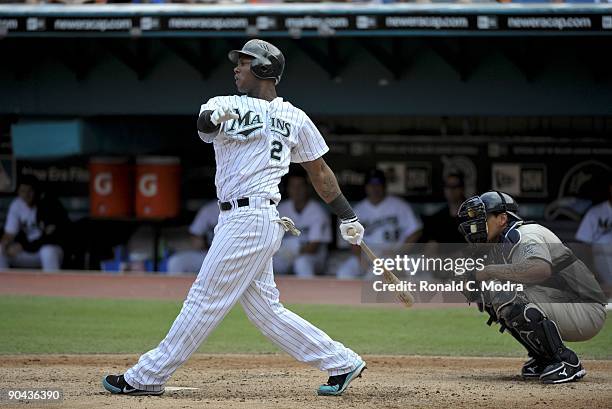 Hanley Ramirez of the Florida Marlins bats during a MLB game against the San Diego Padres at Landshark Stadium on August 30, 2009 in Miami, Florida.