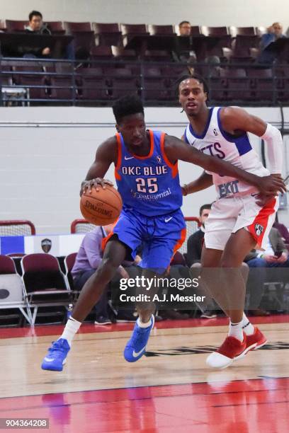 Daniel Hamilton of the Oklahoma City Blue handles the ball against the Long Island Nets at NBA G League Showcase Game 18 on January 12, 2018 at the...