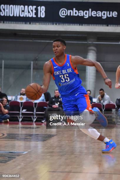 Dozier of the Oklahoma City Blue handles the ball against the Long Island Nets at NBA G League Showcase Game 18 on January 12, 2018 at the Hershey...