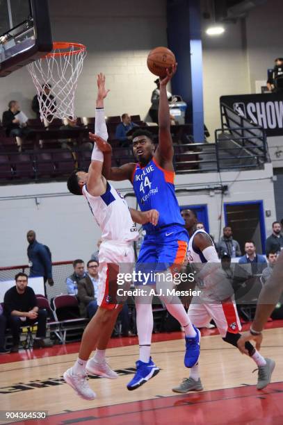 Dakari Johnson of the Oklahoma City Blue shoots the ball against the Long Island Nets at NBA G League Showcase Game 18 on January 12, 2018 at the...