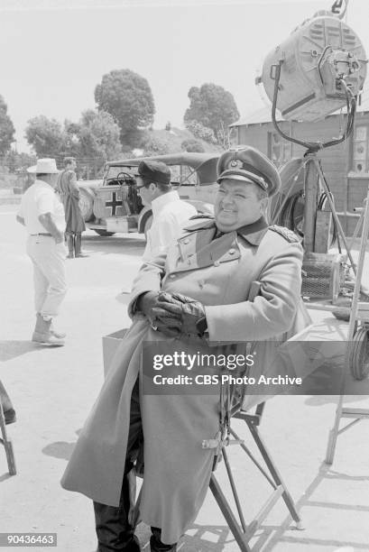 Leon Askin as General der Infanterie Albert Burkhalter in between scenes of ?A Klink, A Bomb And A Short Fuse?, an episode from CBS' comedy...