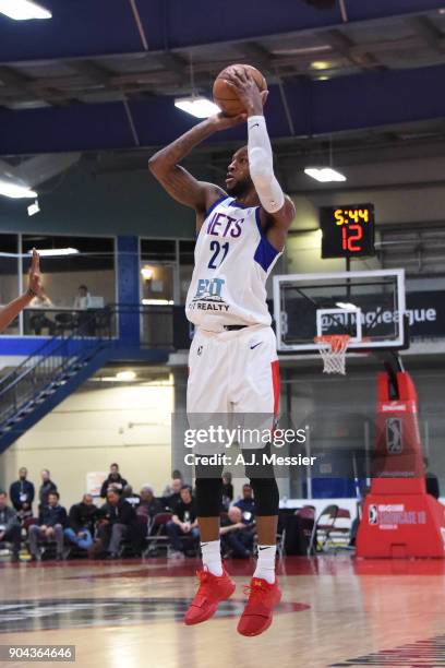 Kamari Murphy of the Long Island Nets shoots the ball against the Oklahoma City Blue at NBA G League Showcase Game 18 on January 12, 2018 at the...