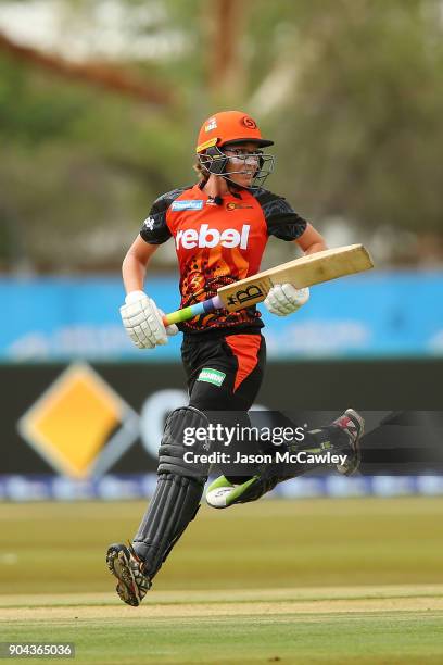 Lauren Ebsary of the Scorchers runs between wickets during the Women's Big Bash League match between the Adelaide Strikers and the Perth Scorchers at...