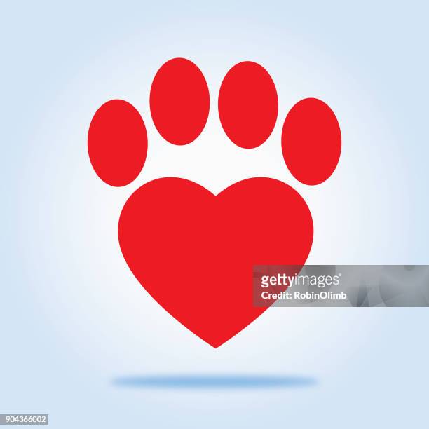 illustrazioni stock, clip art, cartoni animati e icone di tendenza di icona di red heart paw - animal track