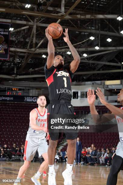 Derrick Marks of the Erie BayHawks shoots the ball against the Rio Grande Valley Vipers during NBA G-League Showcase Game 21 on January 12, 2018 at...