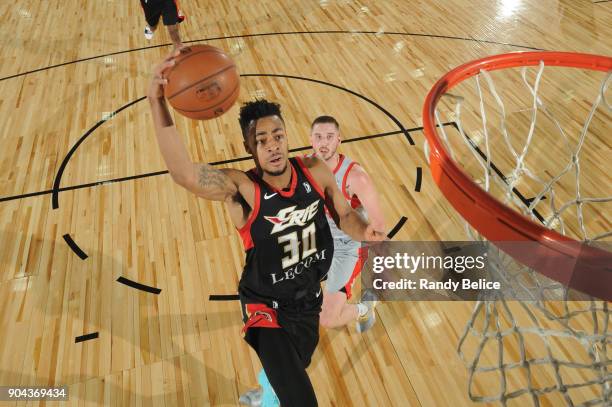 Jaylen Morris of the Erie BayHawks goes to the basket against the Rio Grande Valley Vipers during NBA G-League Showcase Game 21 on January 12, 2018...