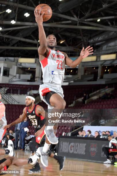 Kevin Hardy of the Rio Grande Valley Vipers goes to the basket against the Erie BayHawks during NBA G-League Showcase Game 21 on January 12, 2018 at...