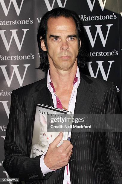 Nick Cave poses at his book signing for 'The Death of Bunny Munro' on September 8, 2009 in London, England.