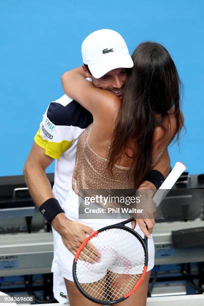 Roberto Bautista Agut of Spain hugs his girlfriend Ana Bodi Tortosa following his Mens Singles Final win over Juan Martin Del Potro of Argentina...