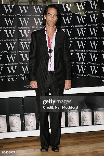 Nick Cave poses at his book signing for 'The Death of Bunny Munro' on September 8, 2009 in London, England.