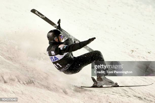 Jonathon Lillis of the United States crashes during the Men's Aerials Finals during the 2018 FIS Freestyle Ski World Cup at Deer Valley Resort on...