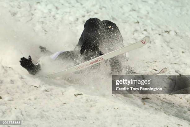 Ashley Caldwell of the United States crashes during the Ladies' Aerials Finals during the 2018 FIS Freestyle Ski World Cup at Deer Valley Resort on...