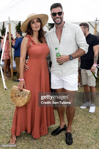 Snezana Markoski and Sam Wood attends Portsea Polo on January 13, 2018 in Melbourne, Australia.