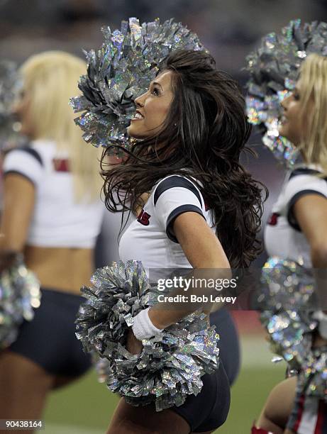 Houston Texans cheerleader performs during a break in the game against the Minnesota Vikings at Reliant Stadium on August 31, 2009 in Houston, Texas.