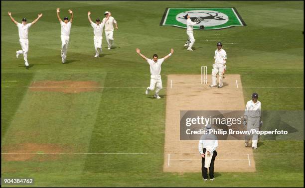 England bowler James Anderson gets the wicket of Mathew Sinclair of New Zealand during the 2nd Test match between New Zealand and England at the...