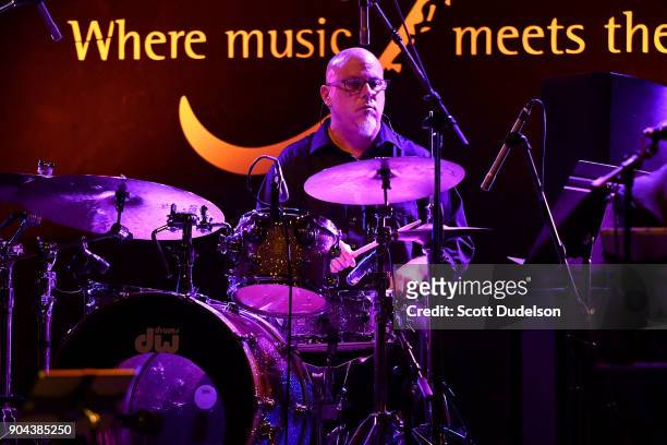 Drummer Kevin Winard performs onstage with Steve Tyrell at The Canyon Club on January 12, 2018 in Agoura Hills, California.