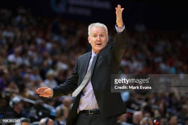 Kings Coach Andrew Gaze reacts during the round 14 NBL match between the Sydney Kings and the Adelaide 36ers at Qudos Bank Arena on January 13, 2018...