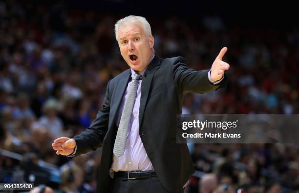 Kings Coach Andrew Gaze reacts during the round 14 NBL match between the Sydney Kings and the Adelaide 36ers at Qudos Bank Arena on January 13, 2018...